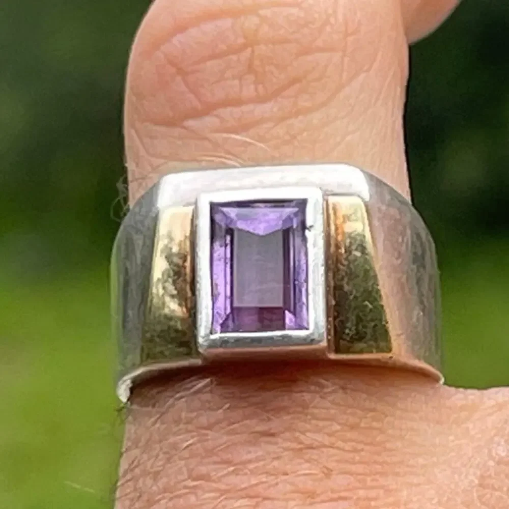Vintage Art Deco Sterling Silver Amethyst Ring - Size 7 - Men's Ring
